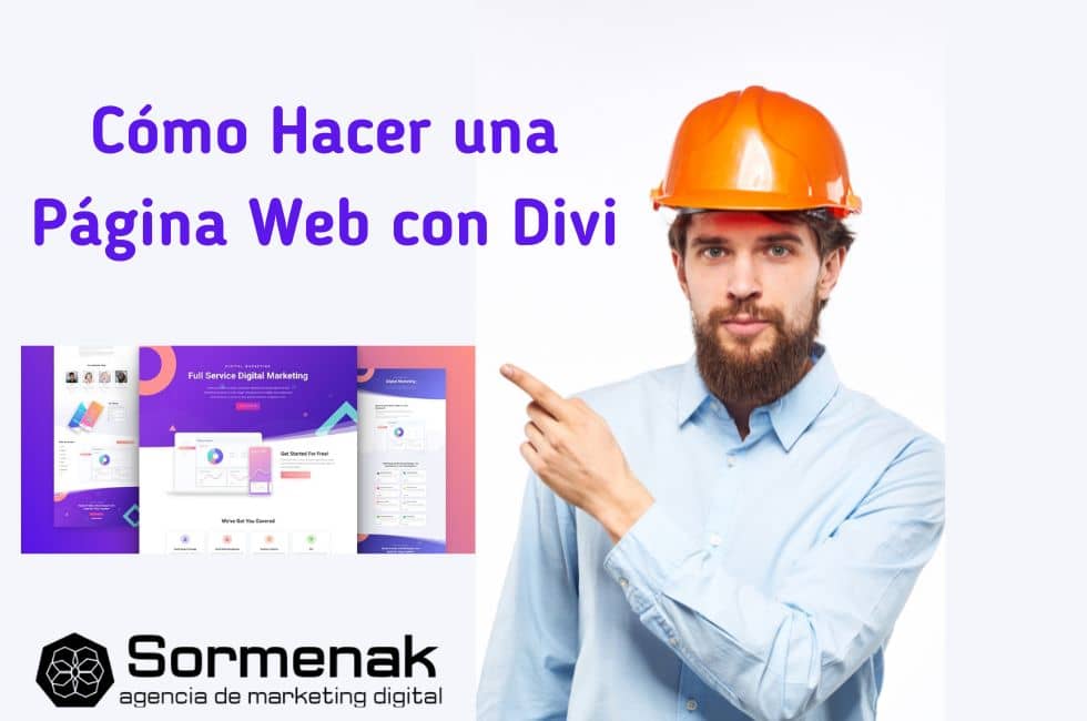 como-hacer-una-pagina-web-divi hombre con casco de construcción naranja señalando
